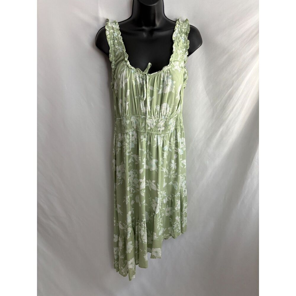 Hippie Rose Floral Sage Green Classy Midi Dress L Ruffles Prairie Cottagecore